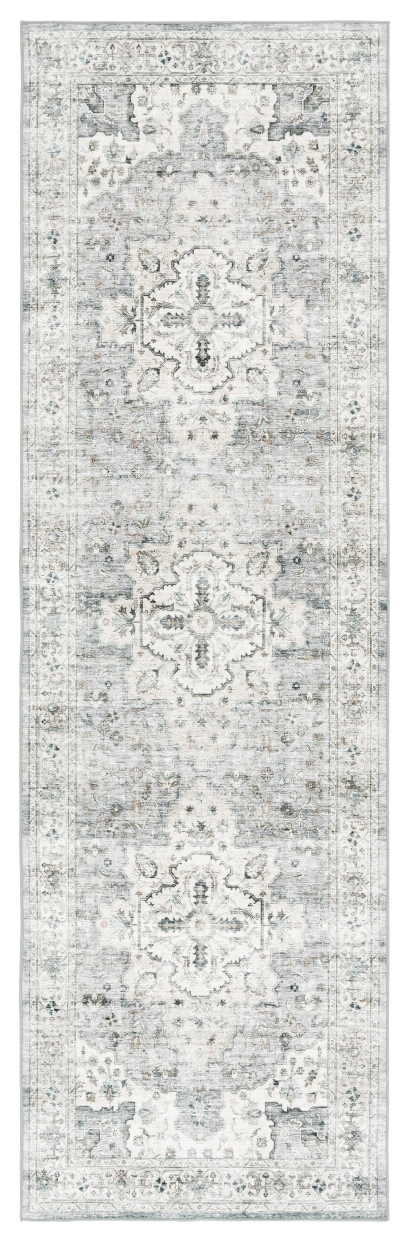 SAFAVIEH Arizona Gorica Distressed Polyester Machine Washable Runner Rug, Light Grey/Beige, 2'6" x 12'