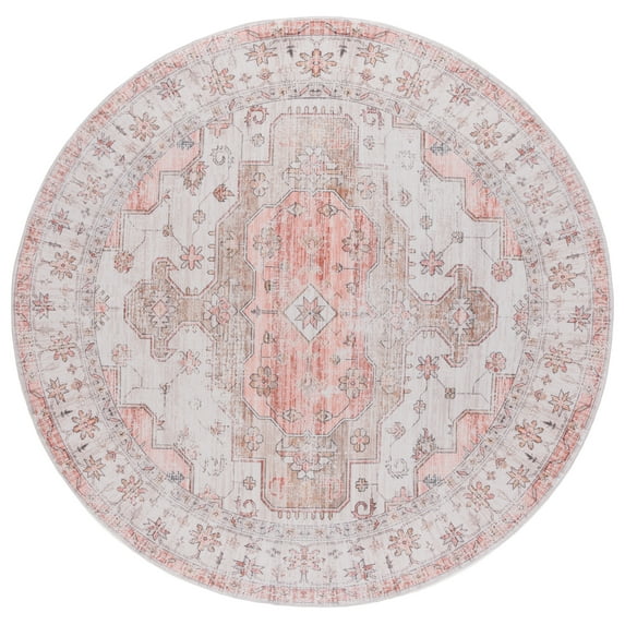 SAFAVIEH Arizona Hoyt Medallion Machine Washable Area Rug, Beige/Rust, 6' x 6' Round