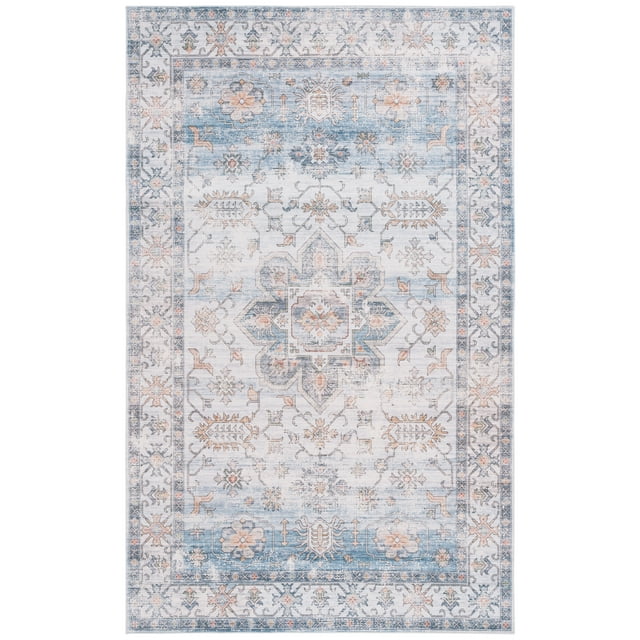 SAFAVIEH Arizona Jarred Medallion Machine Washable Area Rug, Ivory/Light Blue, 4' x 6'