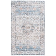 SAFAVIEH Arizona Jarred Medallion Machine Washable Area Rug, Ivory/Light Blue, 8' x 10'