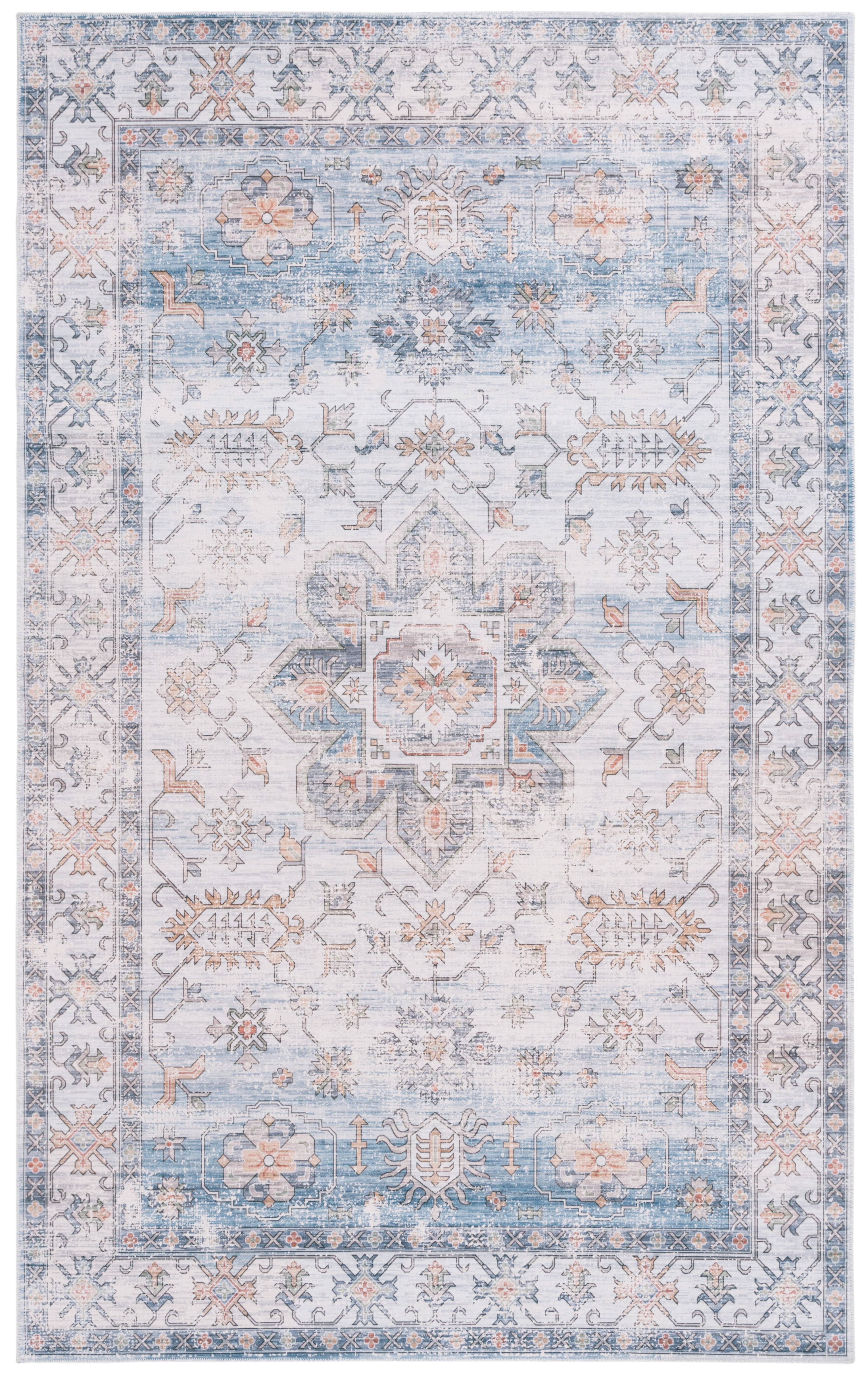 Arizona Light Blue Synthetic Medallion Washable Area Rug, 9' x 12'