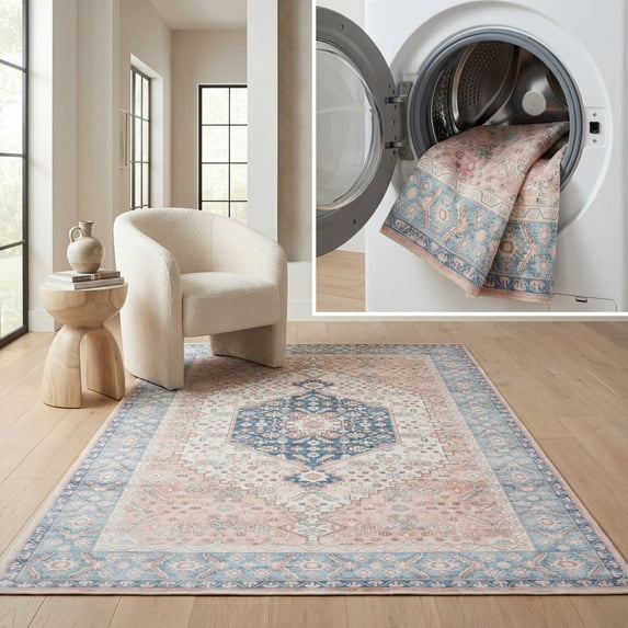 SAFAVIEH Arizona Kade Medallion Polyester Area Rug, Rust/Aqua, 3' x 5'