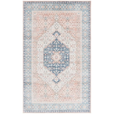 SAFAVIEH Arizona Kade Medallion Polyester Area Rug, Rust/Aqua, 8' x 10'