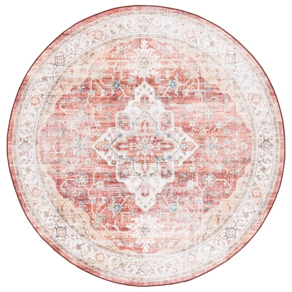 SAFAVIEH Arizona Lancaster Oriental Polyester Area Rug, Rust/Gold, 6' x 6' Round