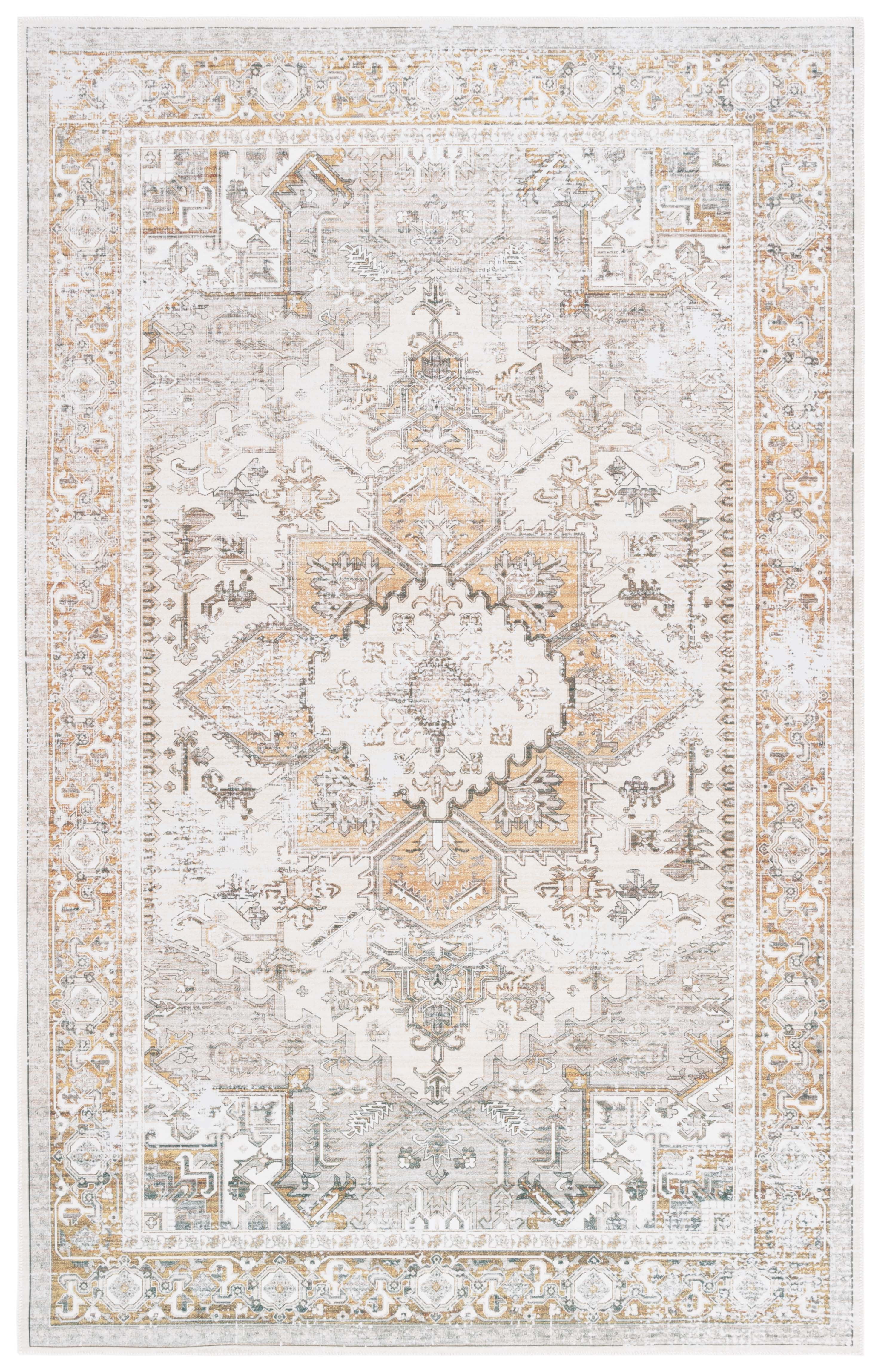 Arizona Beige and Gold Washable Synthetic Area Rug 3' x 5'