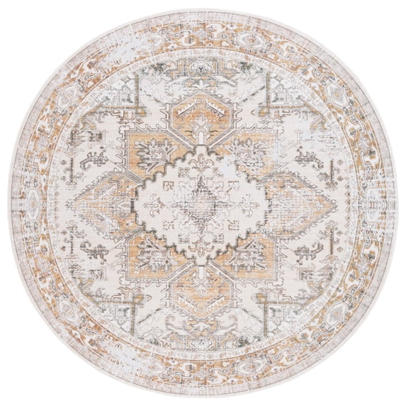 SAFAVIEH Arizona Lucius Oriental Machine Washable Area Rug, Beige/Gold, 4' x 4' Round