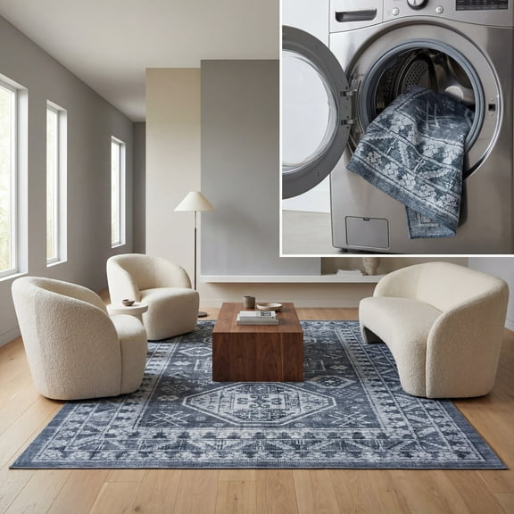 SAFAVIEH Arizona Macedonia Oriental Machine Washable Area Rug, Grey Green/Ivory, 6' x 6' Square