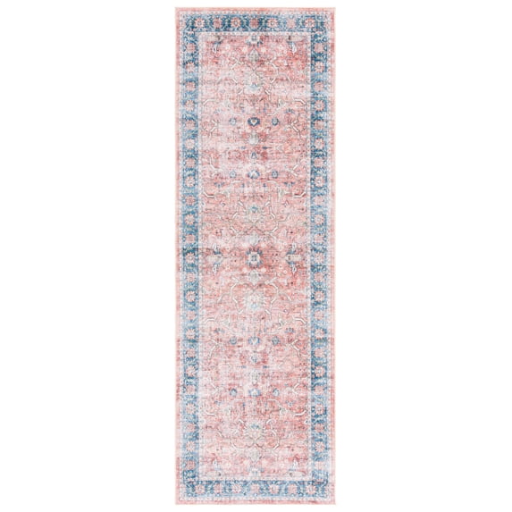 SAFAVIEH Arizona Melany Distressed Polyester Runner Rug, Rust/Aqua, 2'6" x 8'