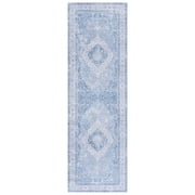 SAFAVIEH Arizona Melinda Medallion Polyester Machine Washable Runner Rug, Light Blue/Blue, 2'6" x 8'