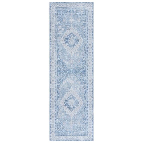 SAFAVIEH Arizona Melinda Medallion Polyester Machine Washable Runner Rug, Light Blue/Blue, 2'6" x 8'
