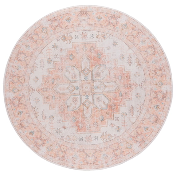 SAFAVIEH Arizona Melvin Medallion Machine Washable Area Rug, Rust/Beige, 6' x 6' Round