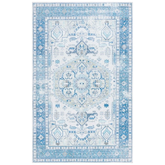 SAFAVIEH Arizona Merrilyn Oriental Machine Washable Area Rug, Beige/Blue, 5' x 8'