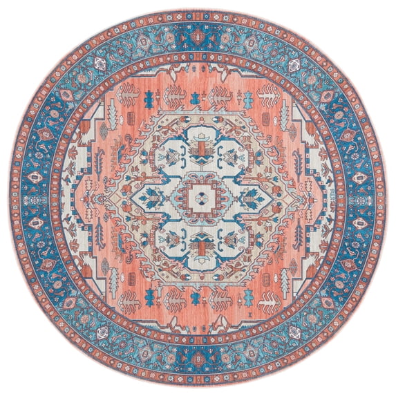 SAFAVIEH Arizona Merrilyn Oriental Machine Washable Area Rug, Rust/Navy, 6' x 6' Round
