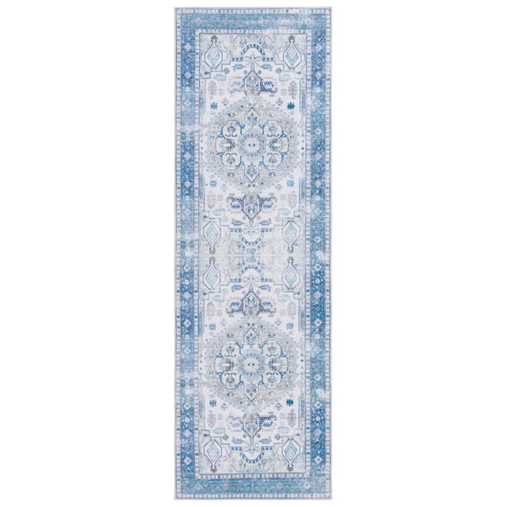 SAFAVIEH Arizona Merrilyn Oriental Machine Washable Runner Rug, Beige/Blue, 2'6" x 8'