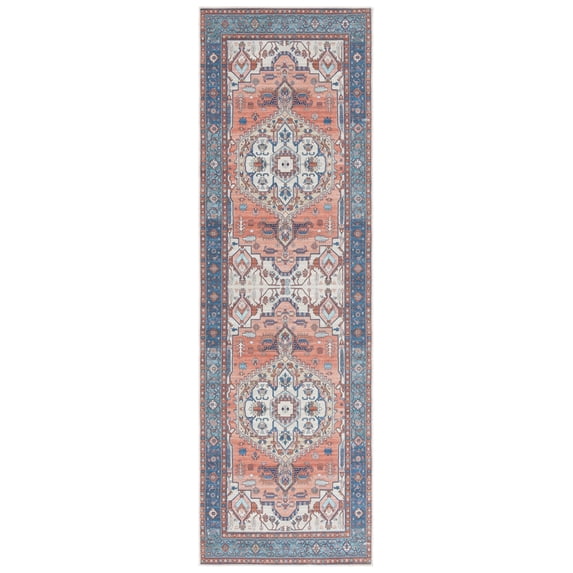 SAFAVIEH Arizona Merrilyn Oriental Machine Washable Runner Rug, Rust/Navy, 2'6" x 8'