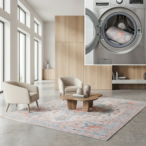 SAFAVIEH Arizona Mia Medallion Machine Washable Area Rug, Turquoise/Rust, 4' x 6'