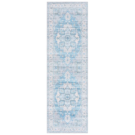 SAFAVIEH Arizona Mia Medallion Machine Washable Runner Rug, Grey/Turquoise, 2'6" x 8'