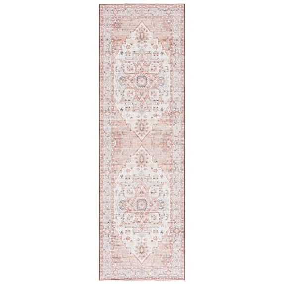 SAFAVIEH Arizona Mia Medallion Machine Washable Runner Rug, Light Rust/Beige, 2'6" x 8'