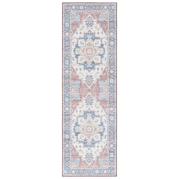 SAFAVIEH Arizona Mia Medallion Machine Washable Runner Rug, Rust/Blue, 2'6" x 8'