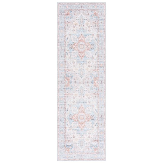 SAFAVIEH Arizona Mia Medallion Machine Washable Runner Rug, Turquoise/Rust, 2'6" x 8'
