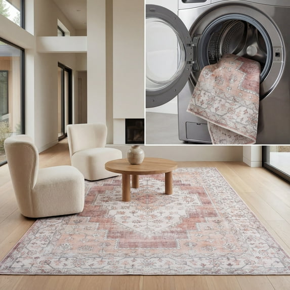 SAFAVIEH Arizona Neofit Medallion Machine Washable Area Rug, Rust/Light Brown, 9' x 12'