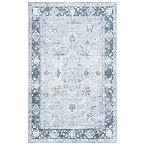 SAFAVIEH Arizona Orville Oriental Machine Washable Area Rug, Light Grey/Grey Green, 8' x 10'