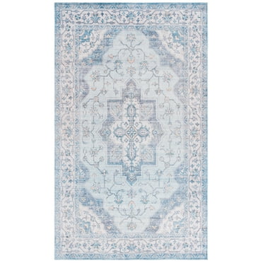 SAFAVIEH Arizona Parker Medallion Polyester Area Rug, Light Blue/Ivory, 8' x 10'