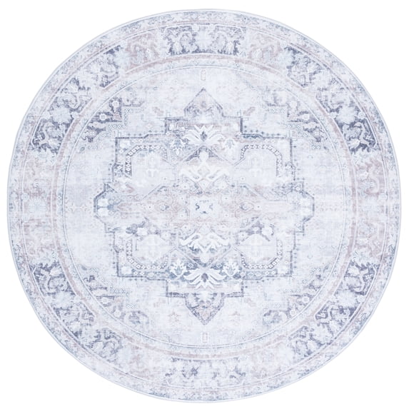 SAFAVIEH Arizona Patricia Medallion Machine Washable Area Rug, Ivory/Grey, 6' x 6' Round