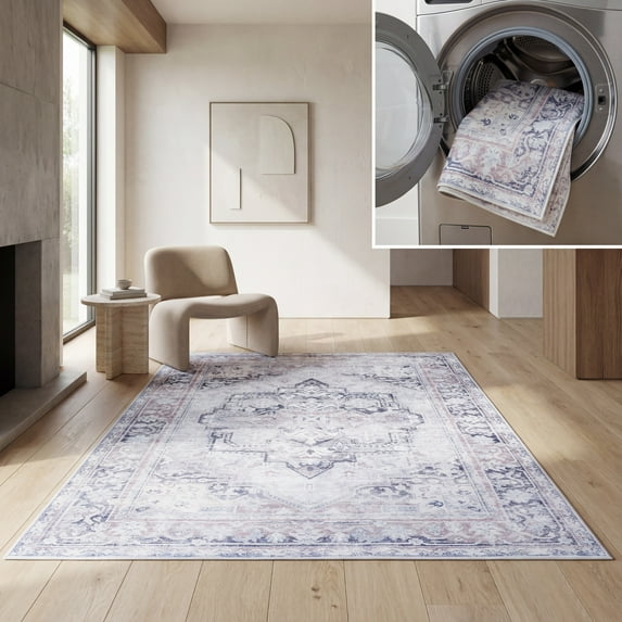 SAFAVIEH Arizona Patricia Medallion Machine Washable Area Rug, Ivory/Grey, 6' x 6' Square