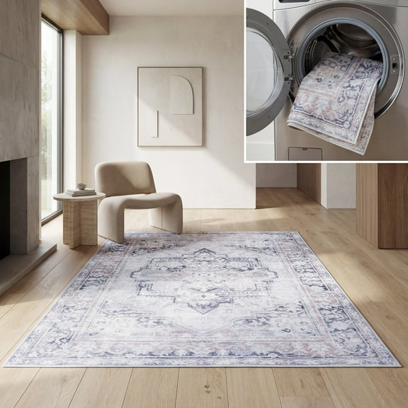 SAFAVIEH Arizona Patricia Medallion Machine Washable Area Rug, Ivory/Grey, 9' x 12'