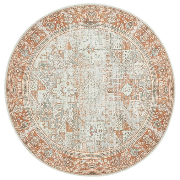 SAFAVIEH Arizona Phylliss Distressed Machine Washable Area Rug, Rust/Sage, 6' x 6' Round