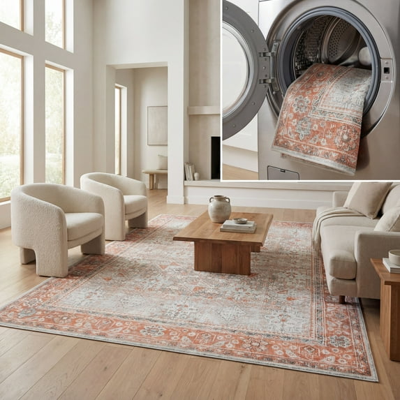 SAFAVIEH Arizona Phylliss Distressed Area Rug, Rust/Sage, 6' x 9'