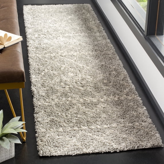 SAFAVIEH Arizona Quinton Geometric Shag Runner Rug, Grey/Ivory, 2'3" x 8'