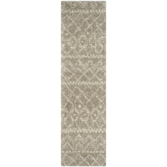 SAFAVIEH Arizona Quinton Geometric Shag Runner Rug, Grey/Ivory, 2'3" x 8'