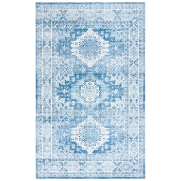 SAFAVIEH Arizona Reannon Oriental Polyester Machine Washable Area Rug, Light Blue/Blue, 8' x 10'