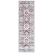 SAFAVIEH Arizona Reannon Oriental Polyester Machine Washable Runner Rug, Blue/Rust, 2'6" x 8'