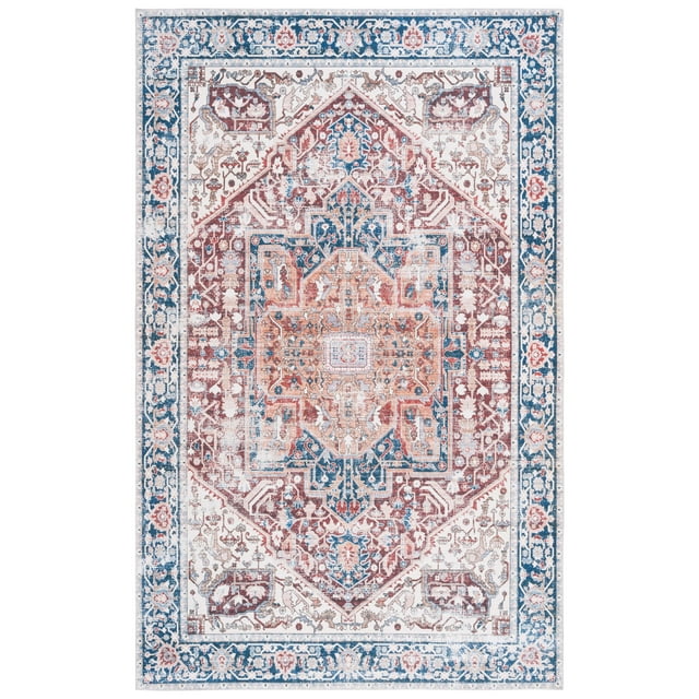 SAFAVIEH Arizona Robina Oriental Machine Washable Area Rug, Red/Navy, 3' x 5'