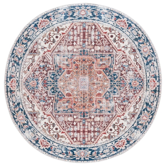 SAFAVIEH Arizona Robina Oriental Machine Washable Area Rug, Red/Navy, 6' x 6' Round
