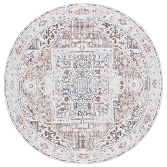 SAFAVIEH Arizona Robina Oriental Machine Washable Area Rug, Taupe/Beige, 6' x 6' Round
