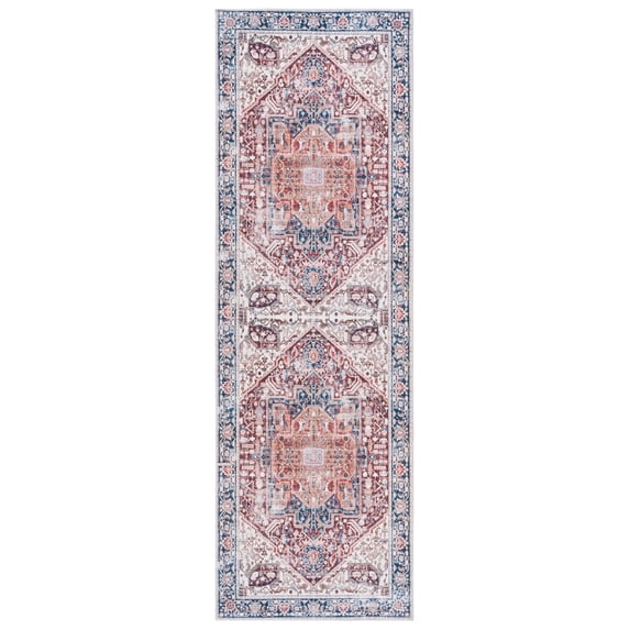 SAFAVIEH Arizona Robina Oriental Machine Washable Runner Rug, Red/Navy, 2'6" x 12'