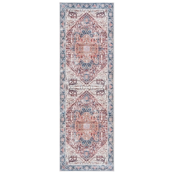 SAFAVIEH Arizona Robina Oriental Machine Washable Runner Rug, Red/Navy, 2'6" x 8'