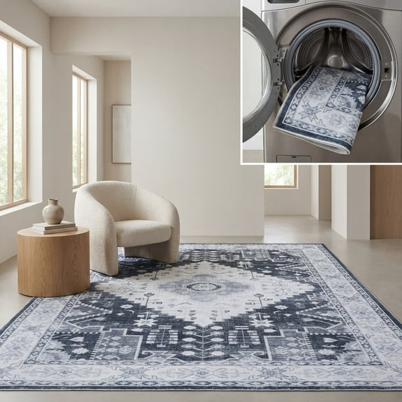 SAFAVIEH Arizona Roderick Oriental Machine Washable Area Rug, Grey Green/Ivory, 5' x 8'