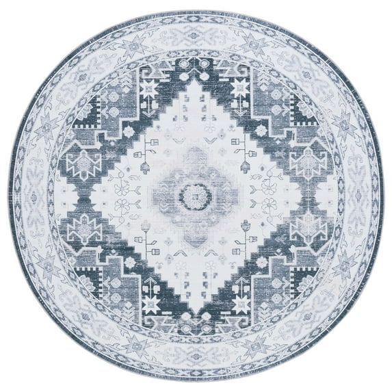 SAFAVIEH Arizona Roderick Oriental Machine Washable Area Rug, Grey Green/Ivory, 6' x 6' Round