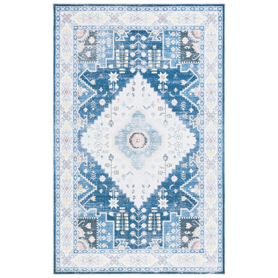 SAFAVIEH Arizona Roderick Oriental Machine Washable Area Rug, Navy/Ivory, 9' x 12'