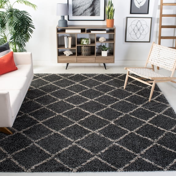 Safavieh Arizona Sally Geometric Shag Area Rug, Anthracite/Beige, 5'1" x 7'6"
