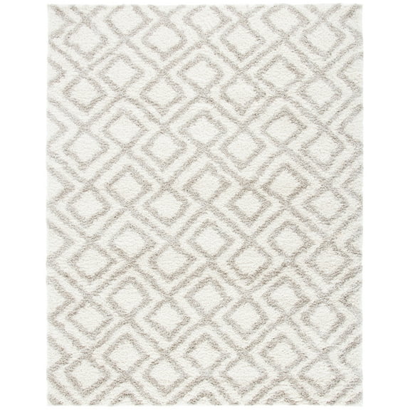 SAFAVIEH Arizona Briella Geometric Shag Area Rug, Ivory/Beige, 6'7" x 9'2"