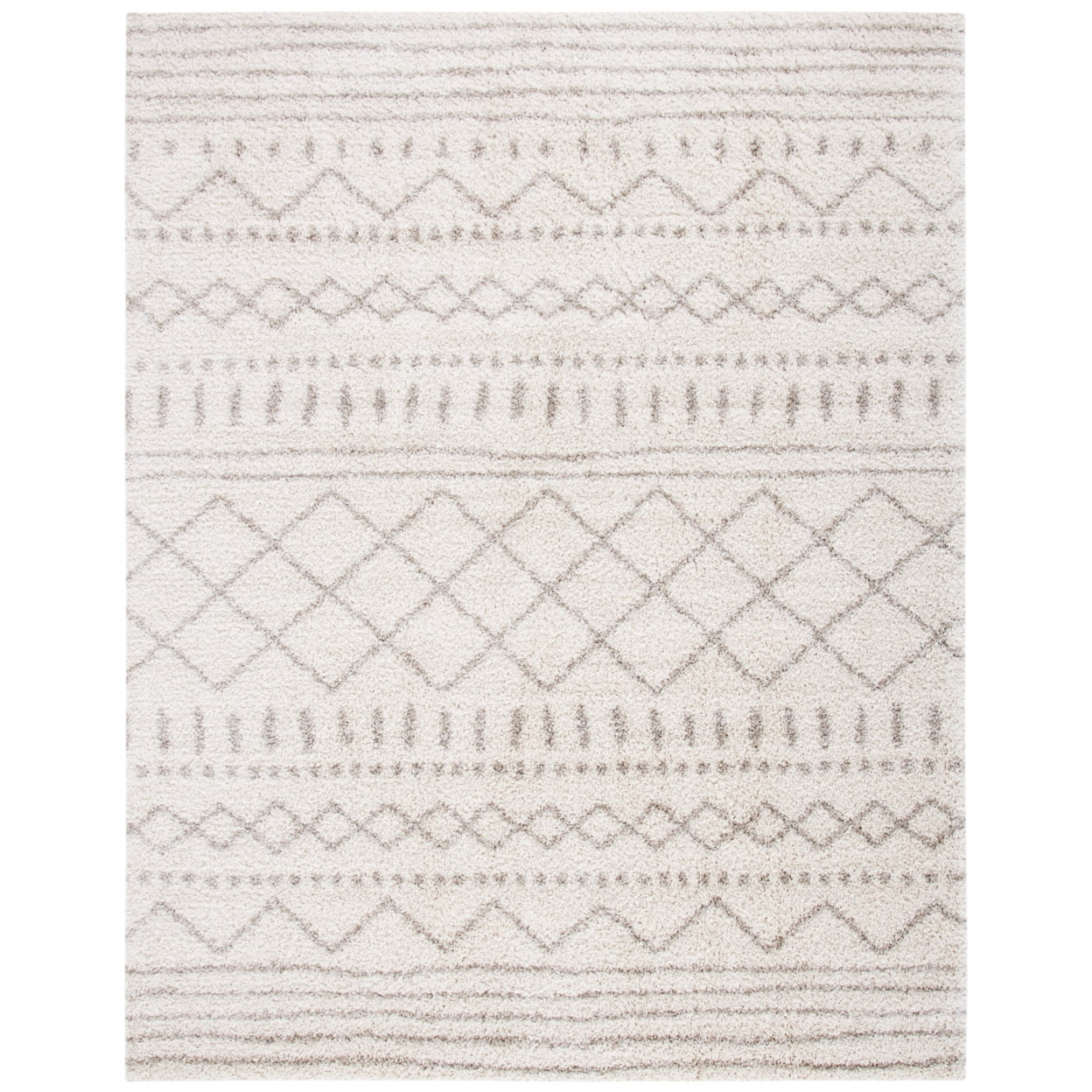 Ivory Beige Hand-Knotted Shag Rug 6'7" x 9'2"