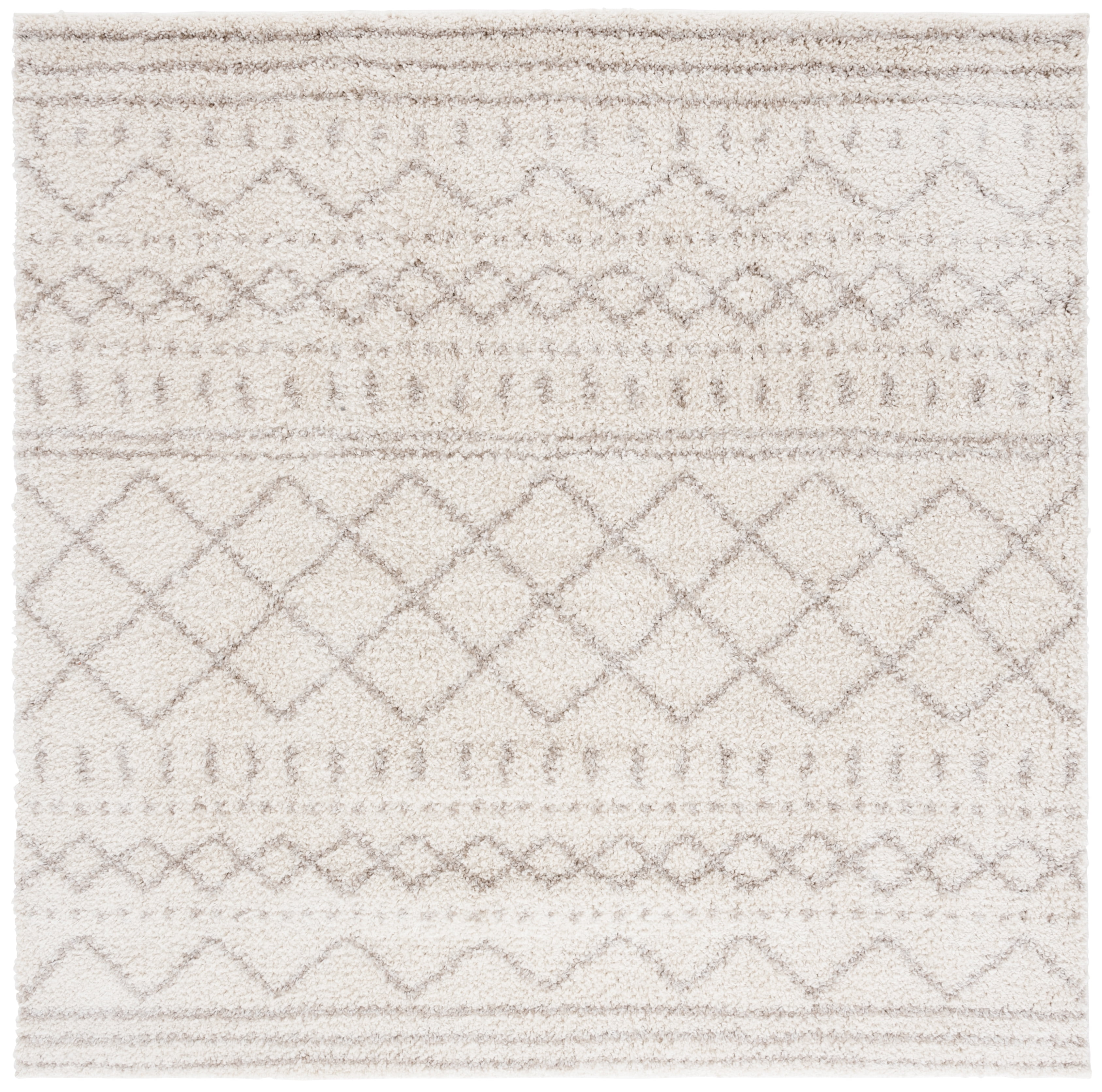 Ivory Beige 8' x 8' Square Geometric Shag Area Rug