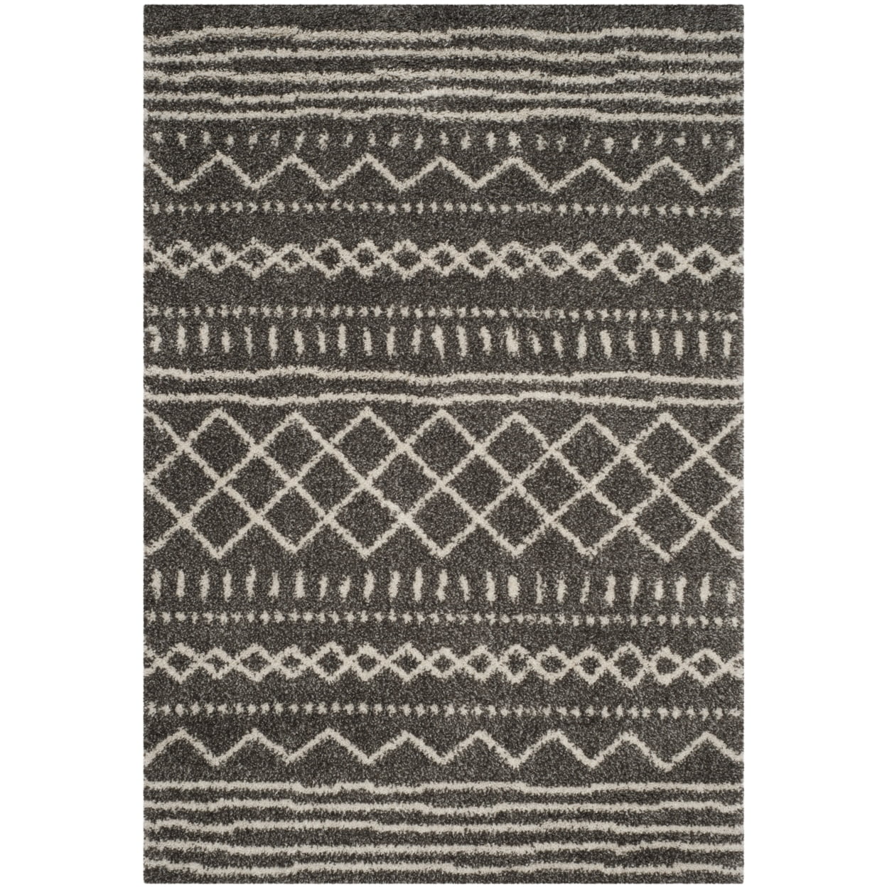 Southwestern Shag Brown & Ivory Geometric Area Rug - 4' x 6'