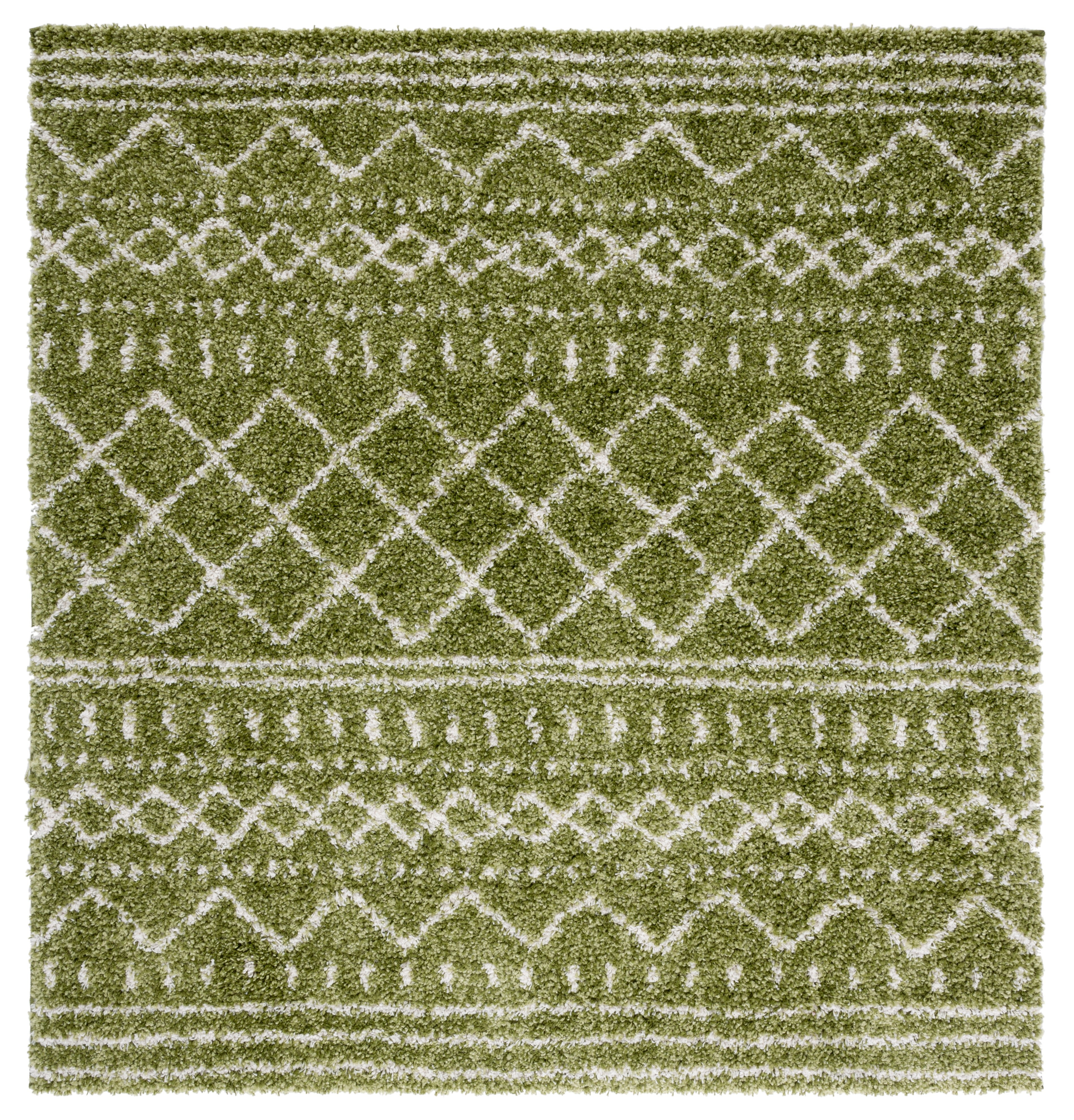 SAFAVIEH Arizona Teagan Geometric Shag Area Rug, Green/Ivory, 8' x
